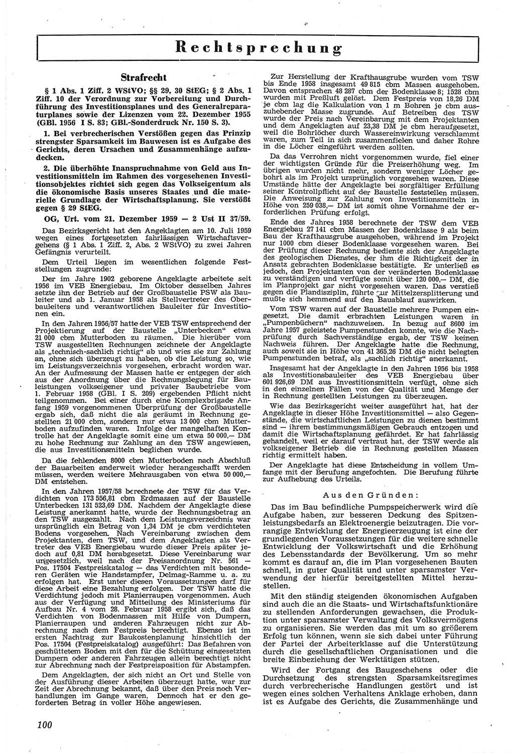 Neue Justiz (NJ), Zeitschrift für Recht und Rechtswissenschaft [Deutsche Demokratische Republik (DDR)], 14. Jahrgang 1960, Seite 100 (NJ DDR 1960, S. 100)