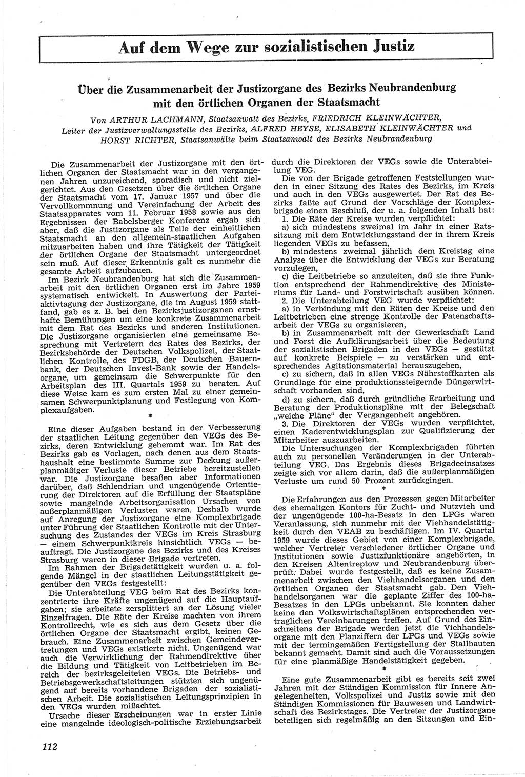 Neue Justiz (NJ), Zeitschrift für Recht und Rechtswissenschaft [Deutsche Demokratische Republik (DDR)], 14. Jahrgang 1960, Seite 112 (NJ DDR 1960, S. 112)