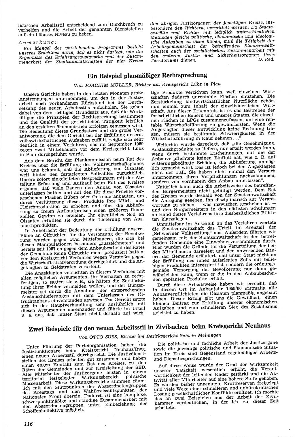 Neue Justiz (NJ), Zeitschrift für Recht und Rechtswissenschaft [Deutsche Demokratische Republik (DDR)], 14. Jahrgang 1960, Seite 116 (NJ DDR 1960, S. 116)