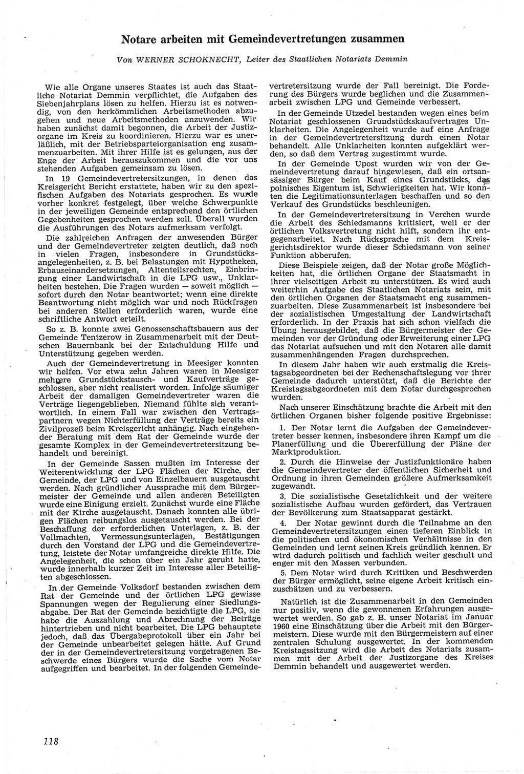 Neue Justiz (NJ), Zeitschrift für Recht und Rechtswissenschaft [Deutsche Demokratische Republik (DDR)], 14. Jahrgang 1960, Seite 118 (NJ DDR 1960, S. 118)