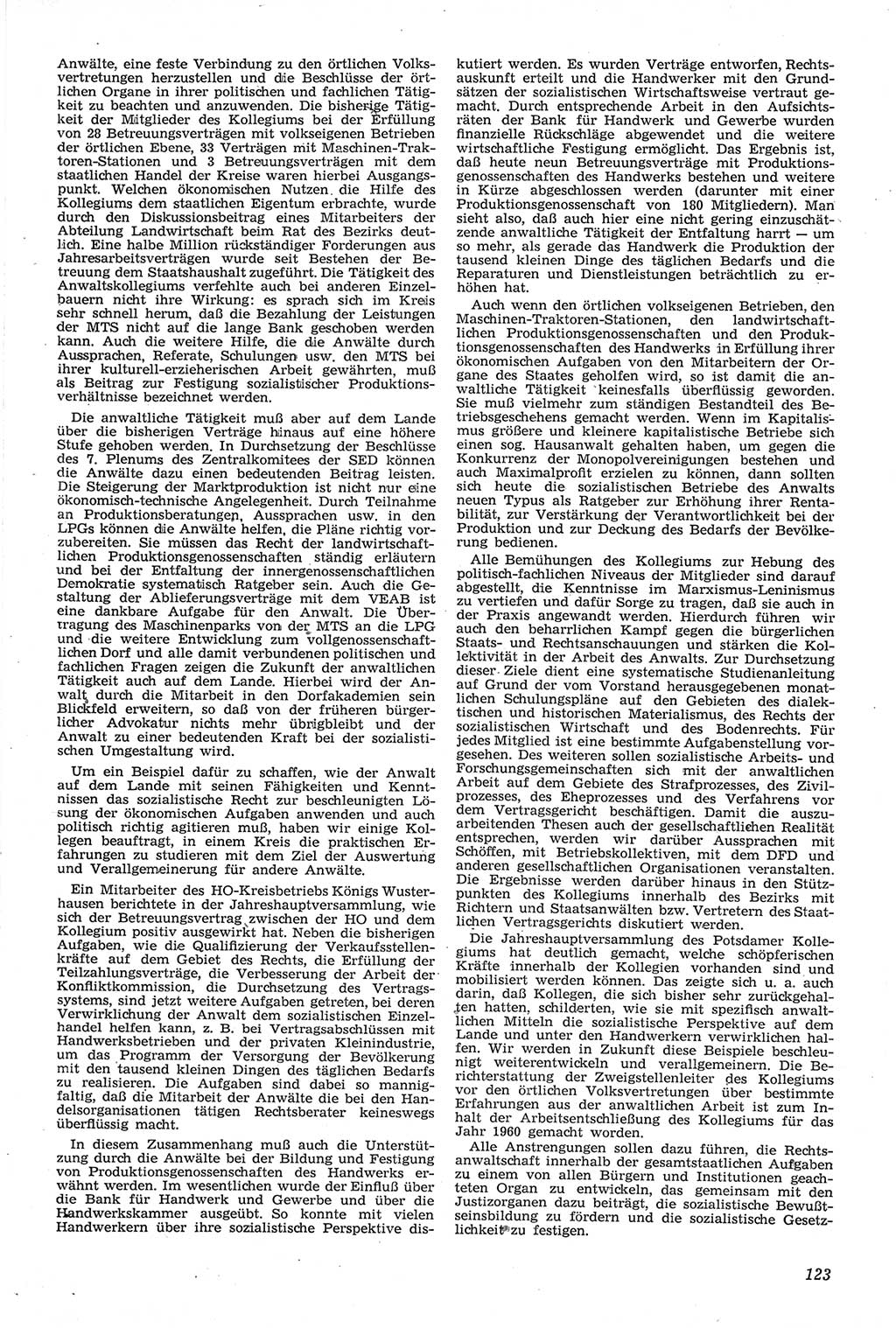 Neue Justiz (NJ), Zeitschrift für Recht und Rechtswissenschaft [Deutsche Demokratische Republik (DDR)], 14. Jahrgang 1960, Seite 123 (NJ DDR 1960, S. 123)