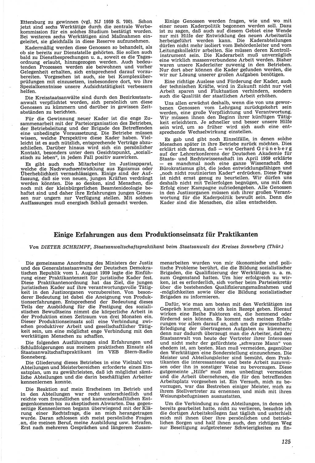 Neue Justiz (NJ), Zeitschrift für Recht und Rechtswissenschaft [Deutsche Demokratische Republik (DDR)], 14. Jahrgang 1960, Seite 125 (NJ DDR 1960, S. 125)