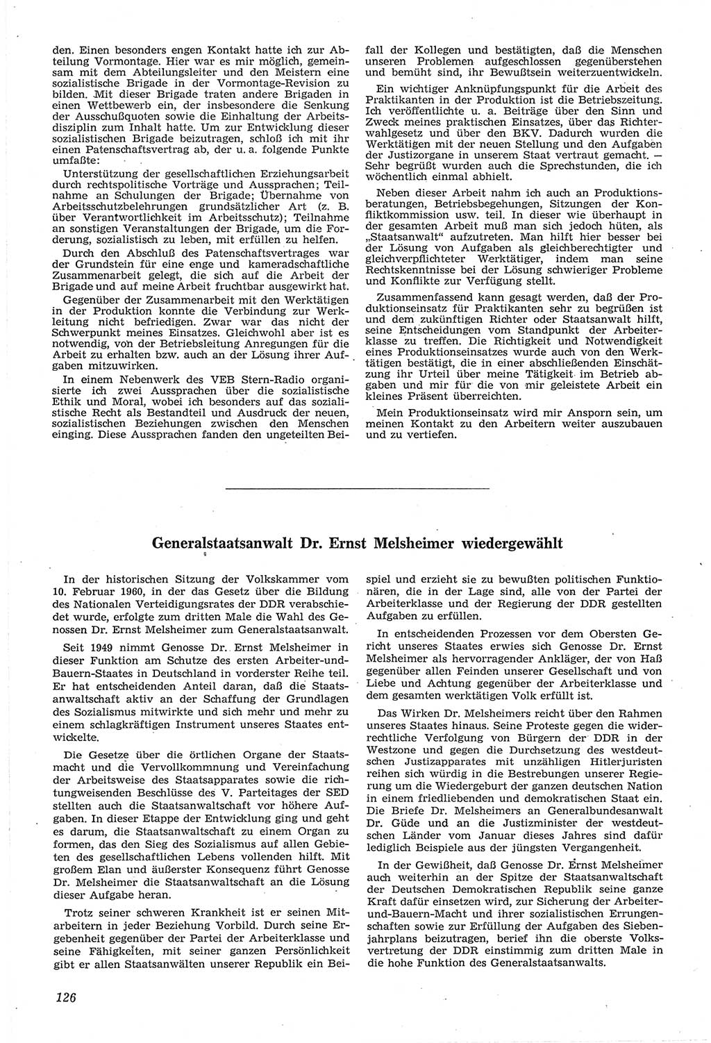 Neue Justiz (NJ), Zeitschrift für Recht und Rechtswissenschaft [Deutsche Demokratische Republik (DDR)], 14. Jahrgang 1960, Seite 126 (NJ DDR 1960, S. 126)