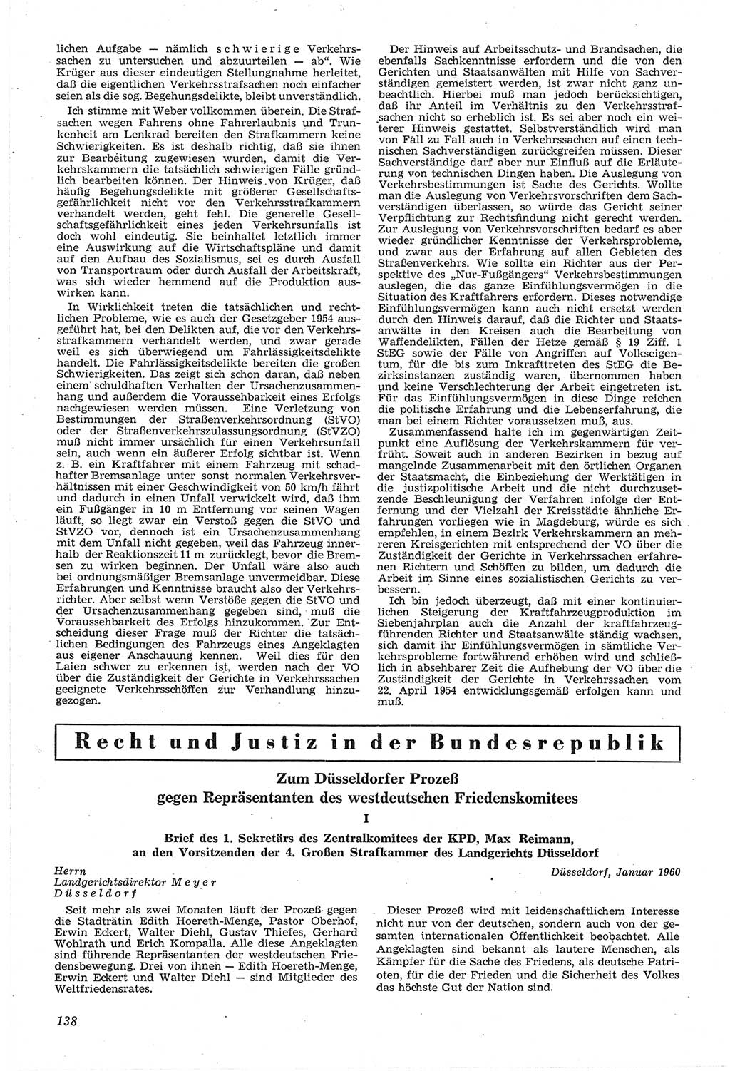 Neue Justiz (NJ), Zeitschrift für Recht und Rechtswissenschaft [Deutsche Demokratische Republik (DDR)], 14. Jahrgang 1960, Seite 138 (NJ DDR 1960, S. 138)