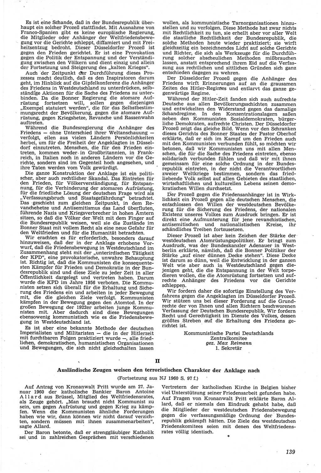 Neue Justiz (NJ), Zeitschrift für Recht und Rechtswissenschaft [Deutsche Demokratische Republik (DDR)], 14. Jahrgang 1960, Seite 139 (NJ DDR 1960, S. 139)