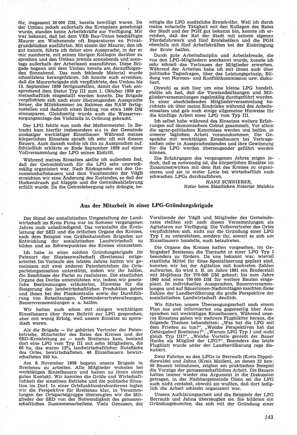 Neue Justiz (NJ), Zeitschrift für Recht und Rechtswissenschaft [Deutsche Demokratische Republik (DDR)], 14. Jahrgang 1960, Seite 143 (NJ DDR 1960, S. 143)