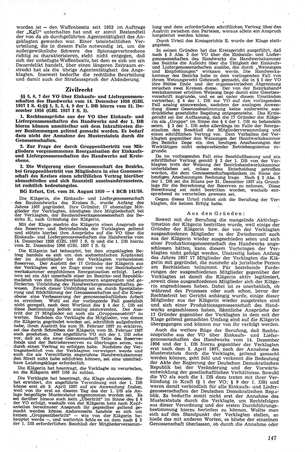 Neue Justiz (NJ), Zeitschrift für Recht und Rechtswissenschaft [Deutsche Demokratische Republik (DDR)], 14. Jahrgang 1960, Seite 147 (NJ DDR 1960, S. 147)
