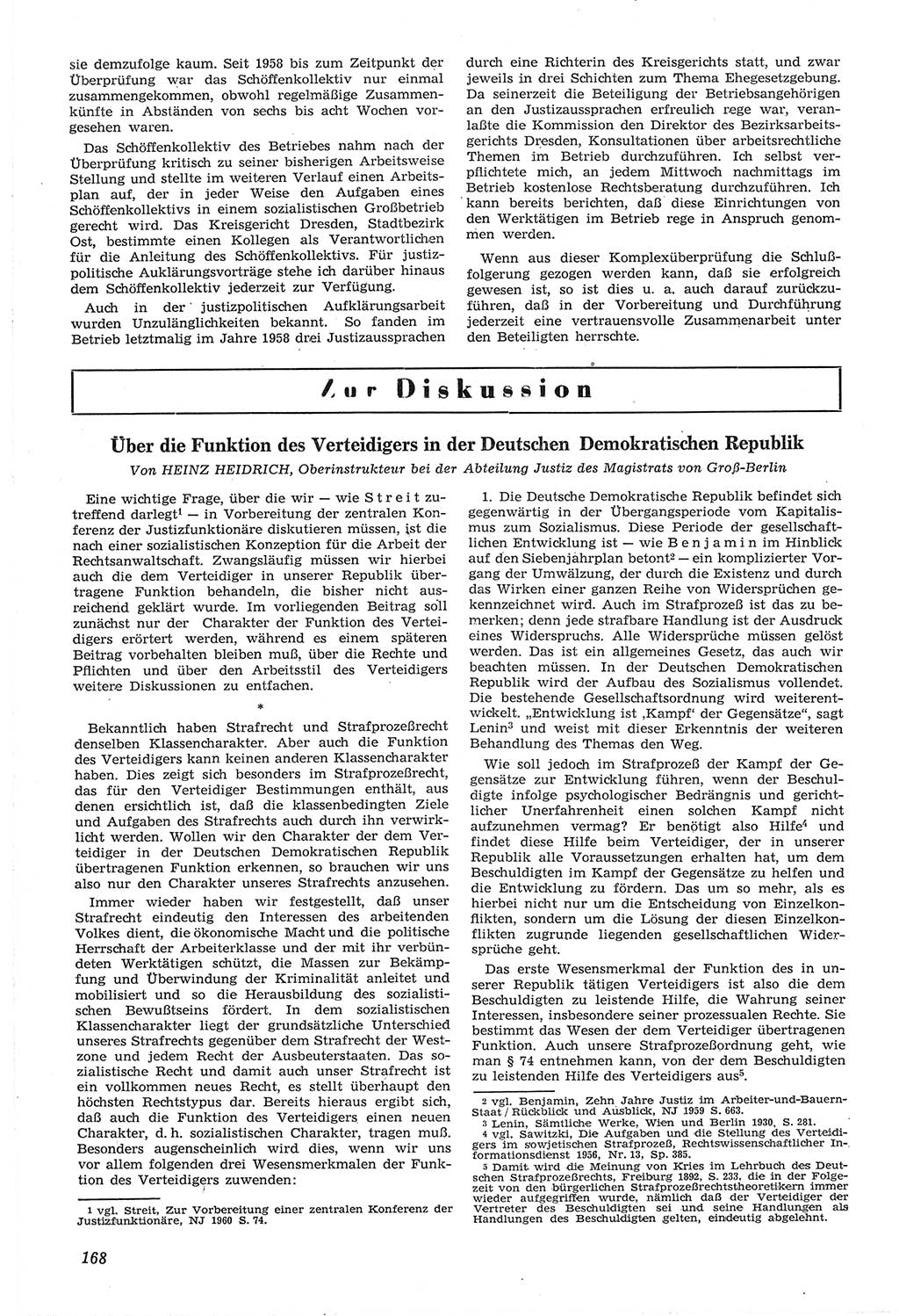 Neue Justiz (NJ), Zeitschrift für Recht und Rechtswissenschaft [Deutsche Demokratische Republik (DDR)], 14. Jahrgang 1960, Seite 168 (NJ DDR 1960, S. 168)