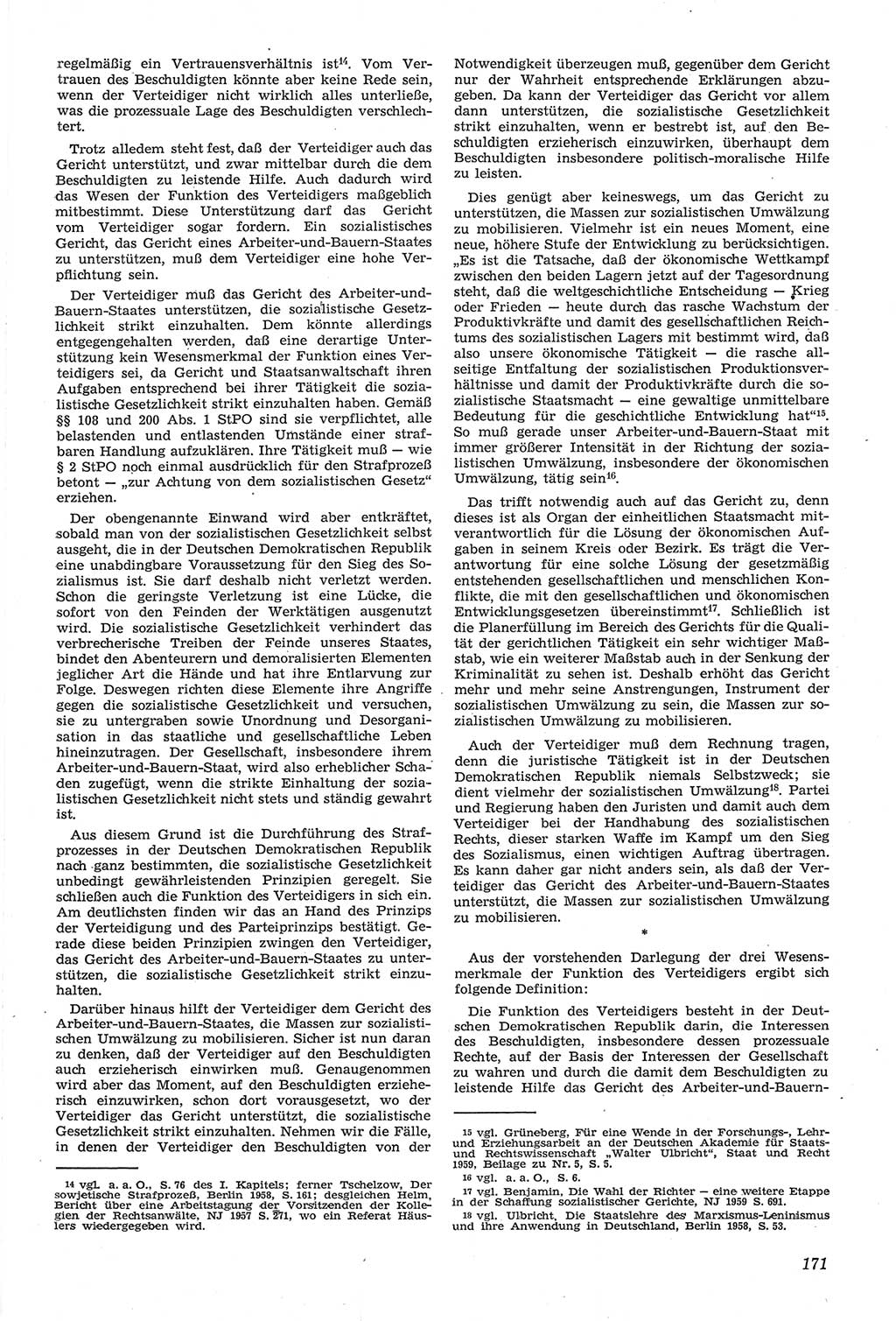 Neue Justiz (NJ), Zeitschrift für Recht und Rechtswissenschaft [Deutsche Demokratische Republik (DDR)], 14. Jahrgang 1960, Seite 171 (NJ DDR 1960, S. 171)