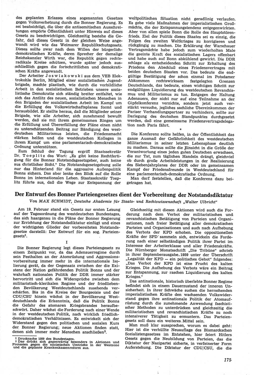 Neue Justiz (NJ), Zeitschrift für Recht und Rechtswissenschaft [Deutsche Demokratische Republik (DDR)], 14. Jahrgang 1960, Seite 175 (NJ DDR 1960, S. 175)