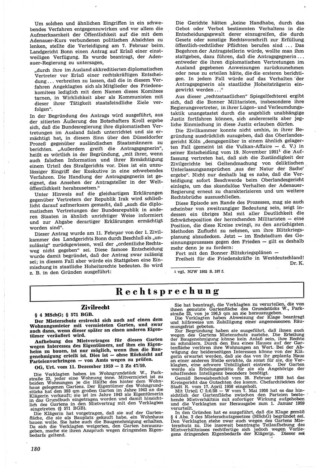 Neue Justiz (NJ), Zeitschrift für Recht und Rechtswissenschaft [Deutsche Demokratische Republik (DDR)], 14. Jahrgang 1960, Seite 180 (NJ DDR 1960, S. 180)