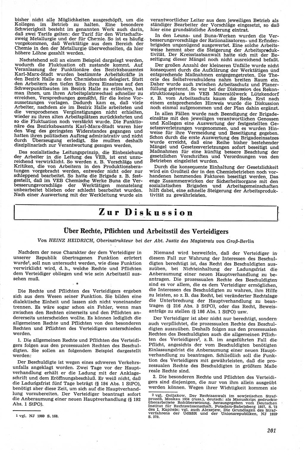 Neue Justiz (NJ), Zeitschrift für Recht und Rechtswissenschaft [Deutsche Demokratische Republik (DDR)], 14. Jahrgang 1960, Seite 201 (NJ DDR 1960, S. 201)