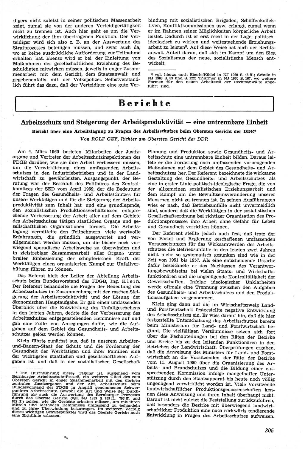 Neue Justiz (NJ), Zeitschrift für Recht und Rechtswissenschaft [Deutsche Demokratische Republik (DDR)], 14. Jahrgang 1960, Seite 205 (NJ DDR 1960, S. 205)