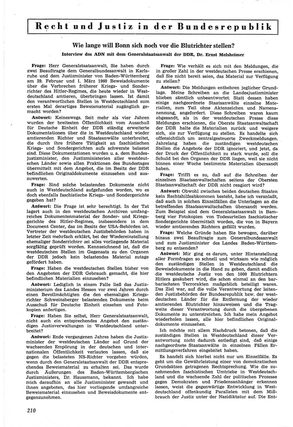 Neue Justiz (NJ), Zeitschrift für Recht und Rechtswissenschaft [Deutsche Demokratische Republik (DDR)], 14. Jahrgang 1960, Seite 210 (NJ DDR 1960, S. 210)