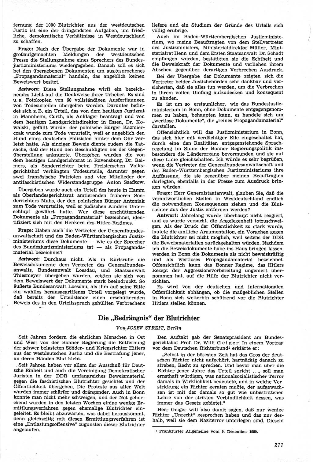 Neue Justiz (NJ), Zeitschrift für Recht und Rechtswissenschaft [Deutsche Demokratische Republik (DDR)], 14. Jahrgang 1960, Seite 211 (NJ DDR 1960, S. 211)