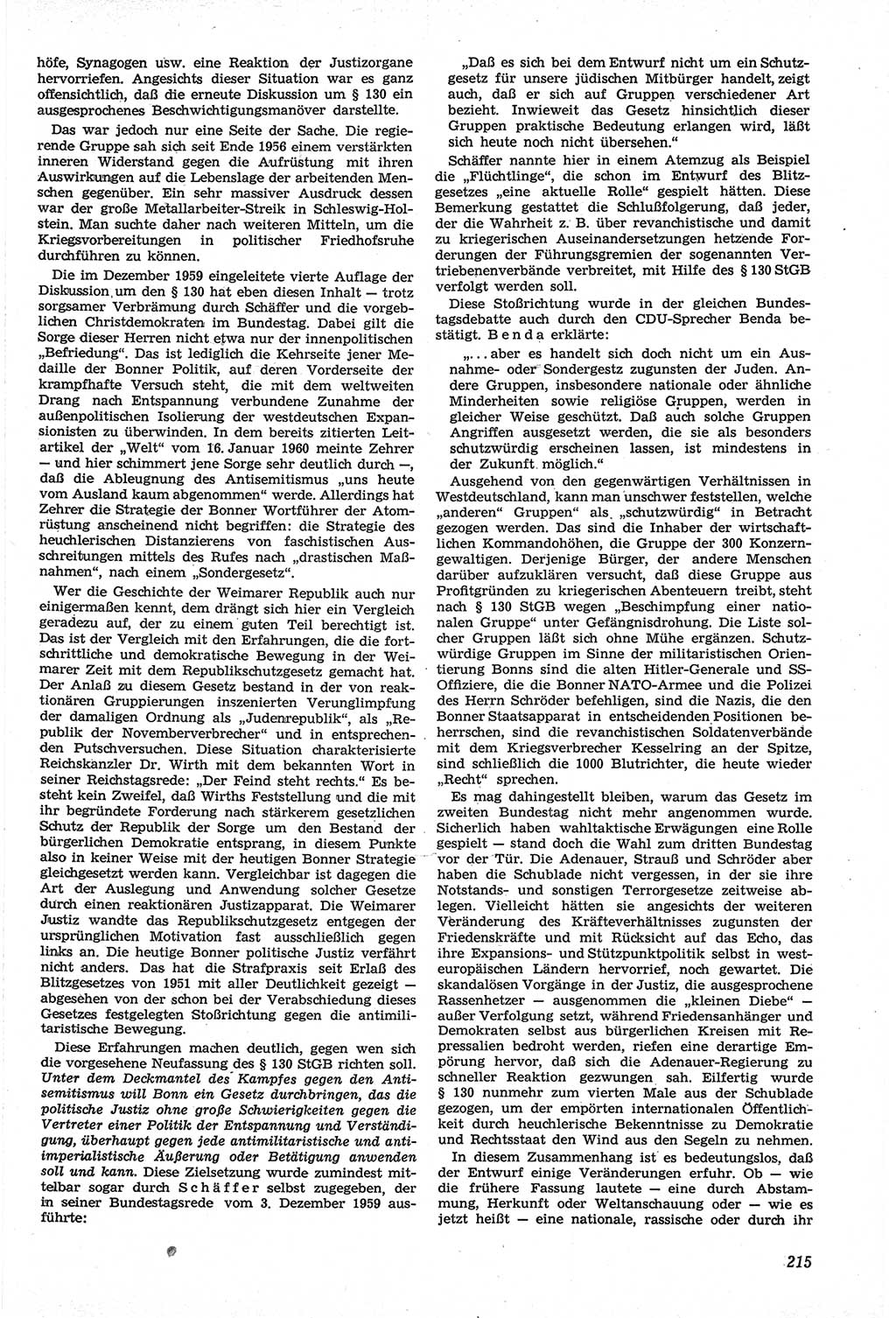 Neue Justiz (NJ), Zeitschrift für Recht und Rechtswissenschaft [Deutsche Demokratische Republik (DDR)], 14. Jahrgang 1960, Seite 215 (NJ DDR 1960, S. 215)