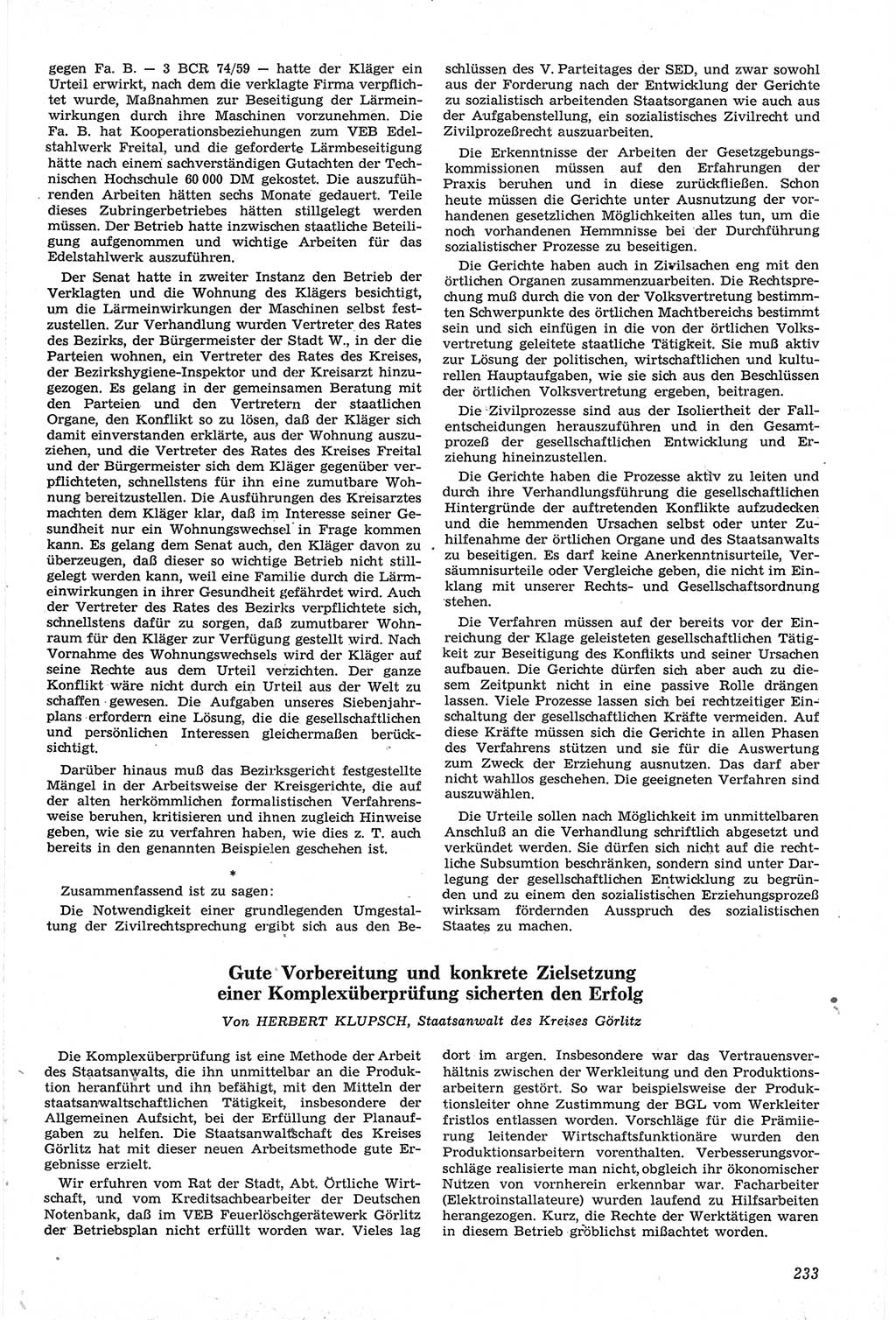 Neue Justiz (NJ), Zeitschrift für Recht und Rechtswissenschaft [Deutsche Demokratische Republik (DDR)], 14. Jahrgang 1960, Seite 233 (NJ DDR 1960, S. 233)