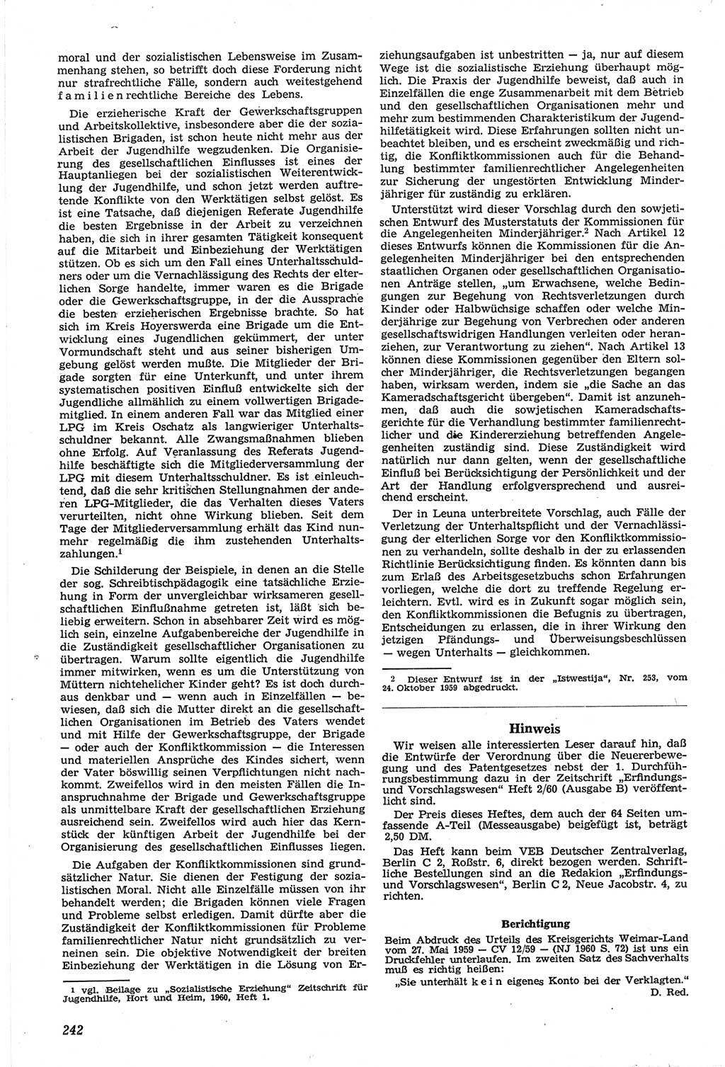 Neue Justiz (NJ), Zeitschrift für Recht und Rechtswissenschaft [Deutsche Demokratische Republik (DDR)], 14. Jahrgang 1960, Seite 242 (NJ DDR 1960, S. 242)