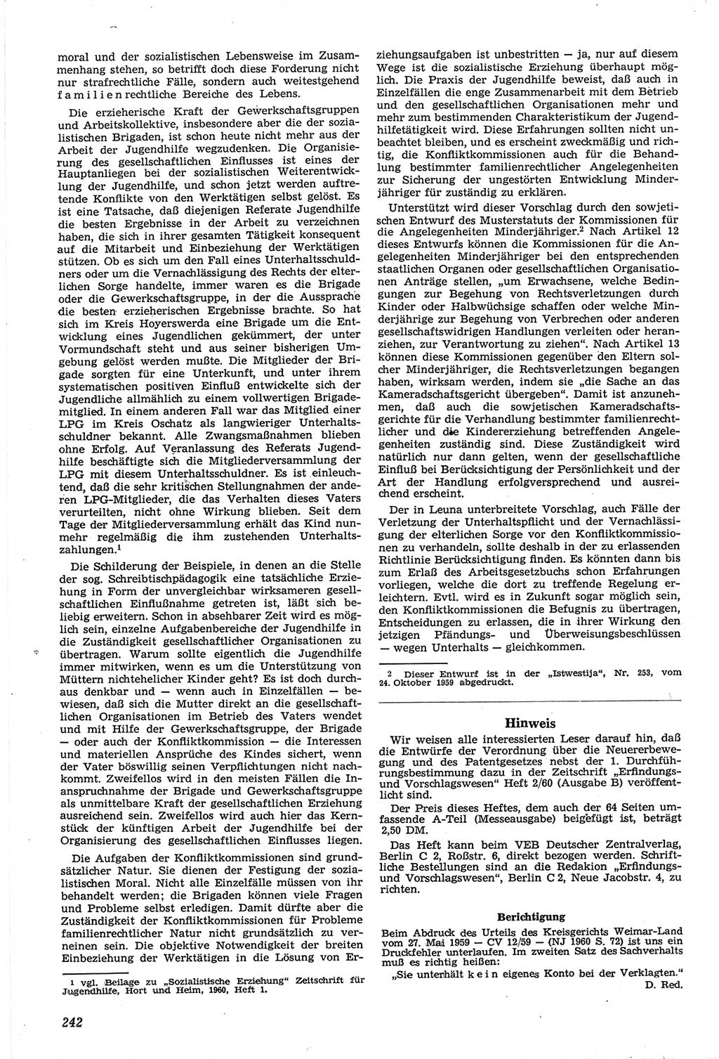 Neue Justiz (NJ), Zeitschrift für Recht und Rechtswissenschaft [Deutsche Demokratische Republik (DDR)], 14. Jahrgang 1960, Seite 242 (NJ DDR 1960, S. 242)