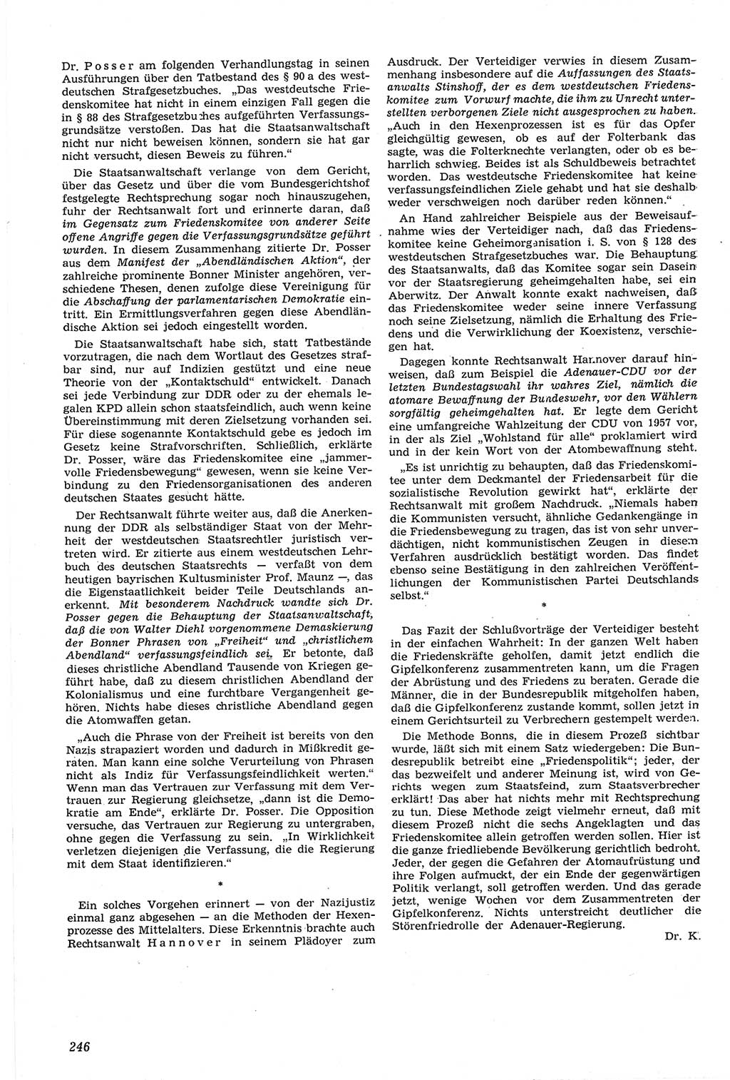 Neue Justiz (NJ), Zeitschrift für Recht und Rechtswissenschaft [Deutsche Demokratische Republik (DDR)], 14. Jahrgang 1960, Seite 246 (NJ DDR 1960, S. 246)