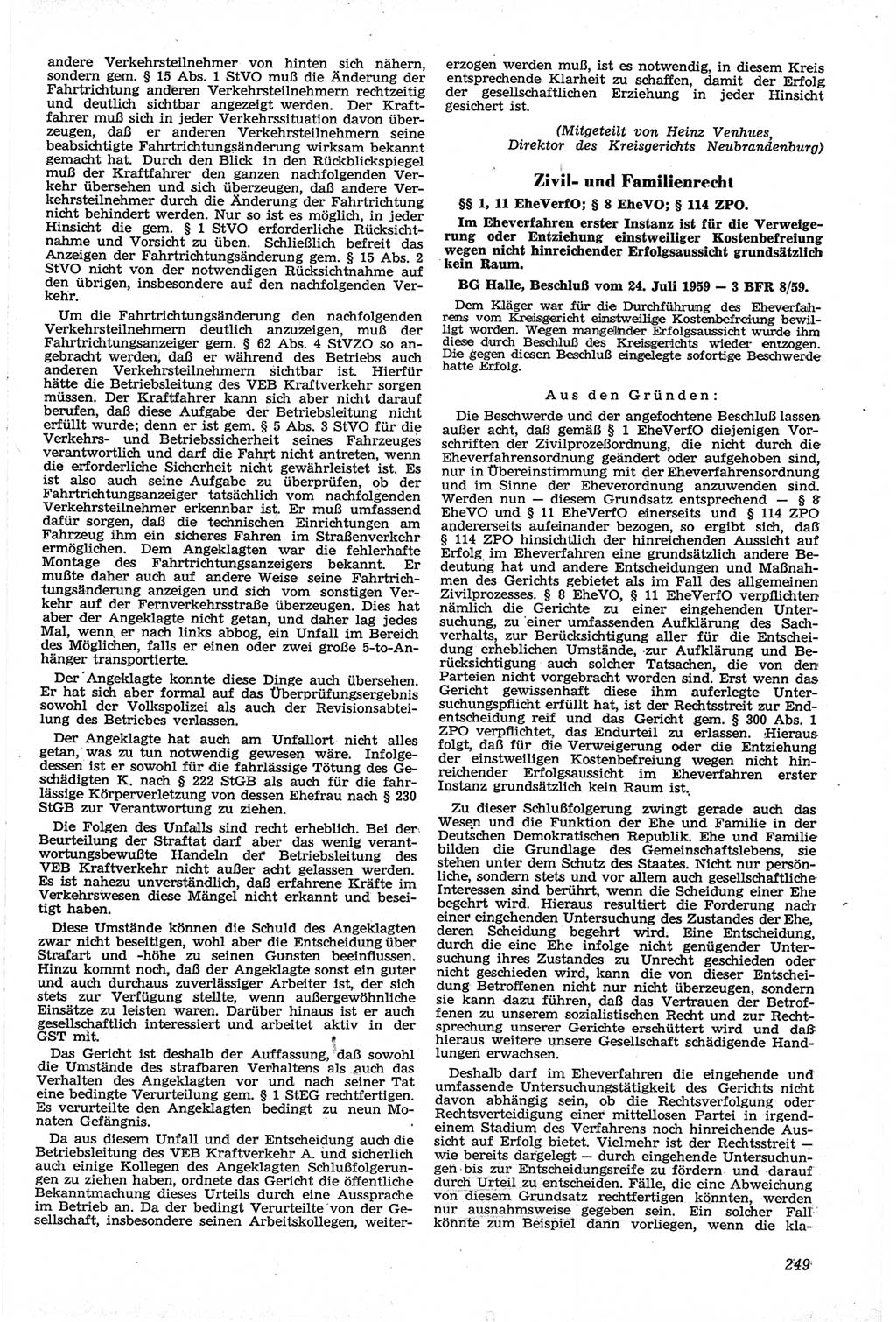 Neue Justiz (NJ), Zeitschrift für Recht und Rechtswissenschaft [Deutsche Demokratische Republik (DDR)], 14. Jahrgang 1960, Seite 249 (NJ DDR 1960, S. 249)