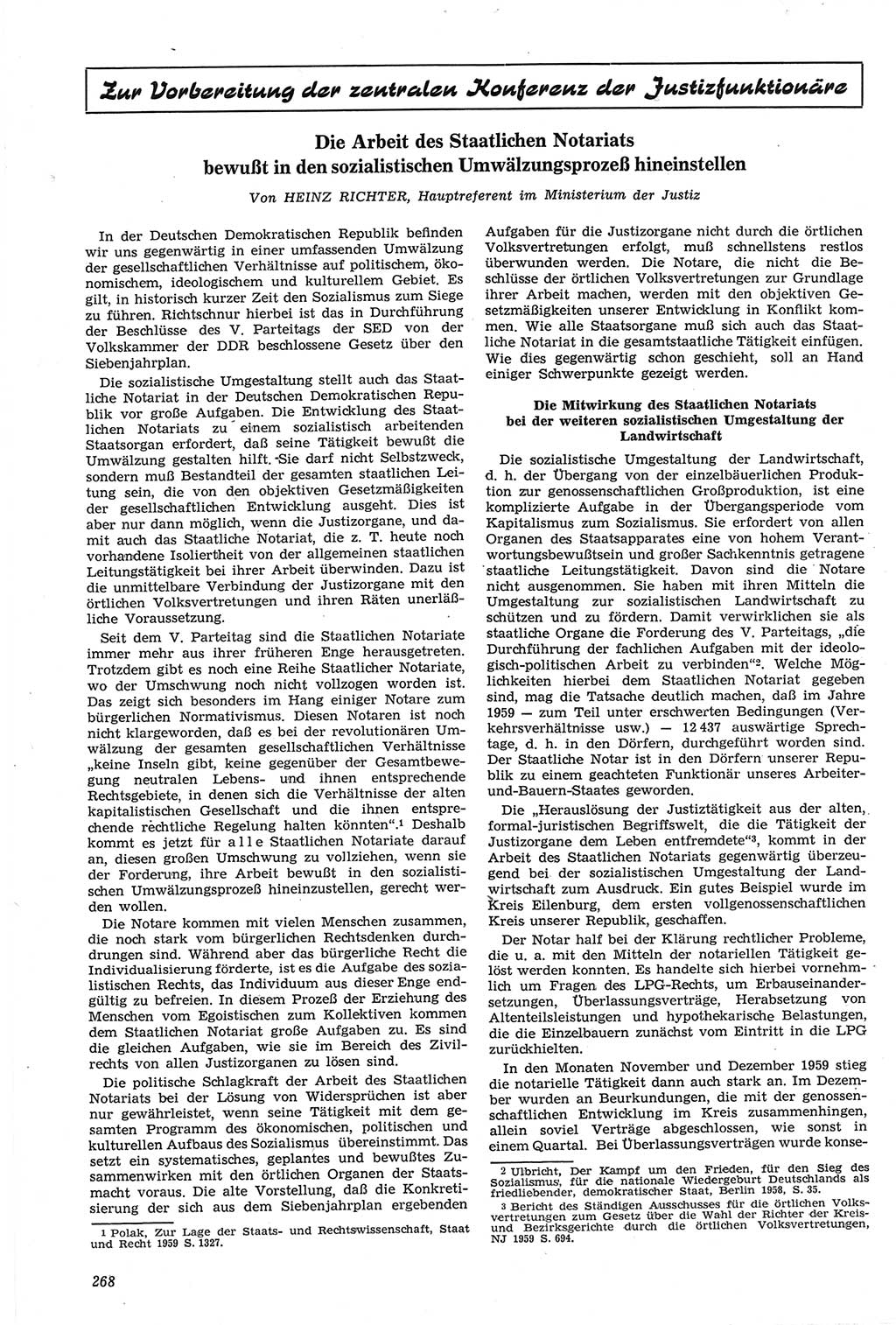 Neue Justiz (NJ), Zeitschrift für Recht und Rechtswissenschaft [Deutsche Demokratische Republik (DDR)], 14. Jahrgang 1960, Seite 268 (NJ DDR 1960, S. 268)