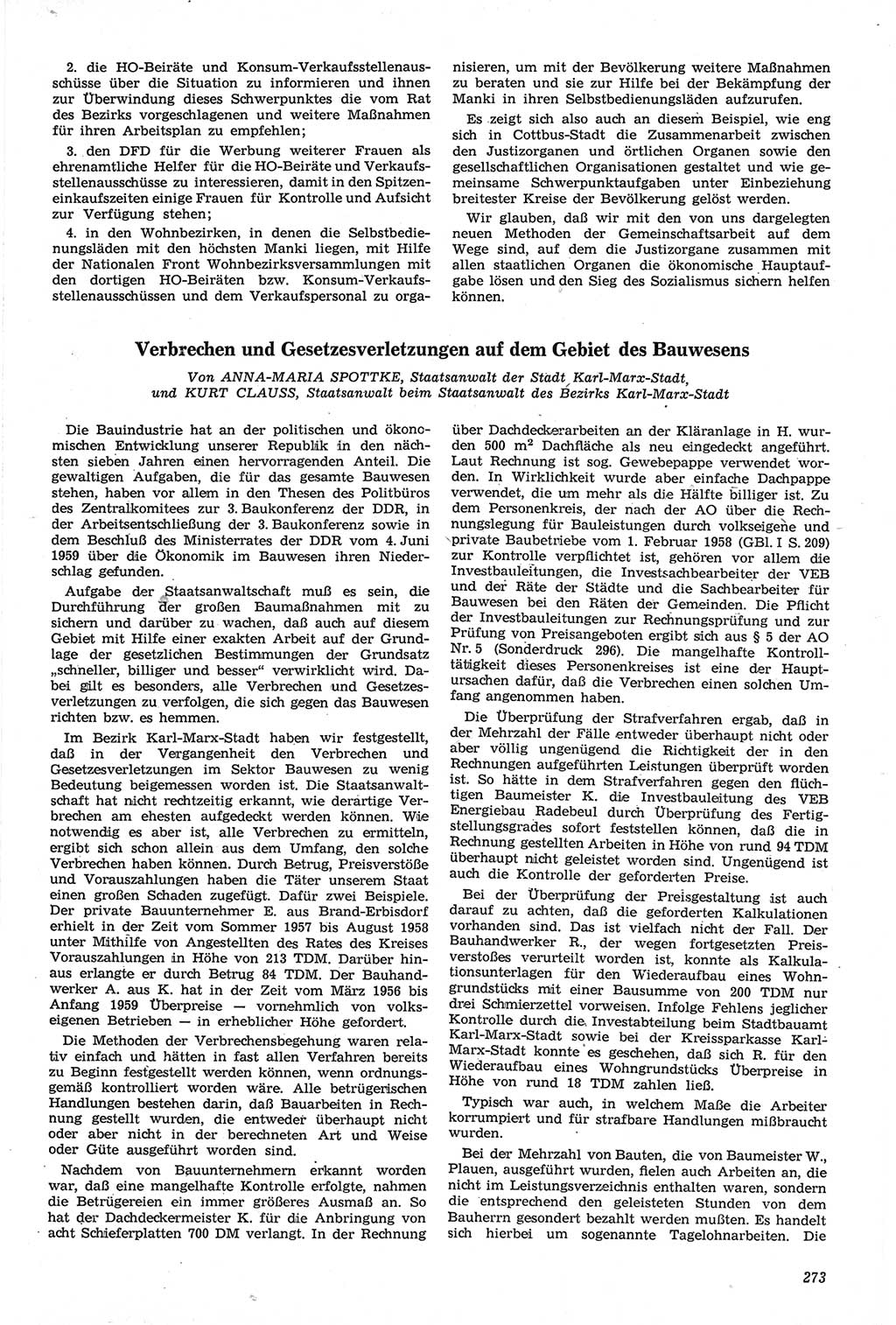 Neue Justiz (NJ), Zeitschrift für Recht und Rechtswissenschaft [Deutsche Demokratische Republik (DDR)], 14. Jahrgang 1960, Seite 273 (NJ DDR 1960, S. 273)