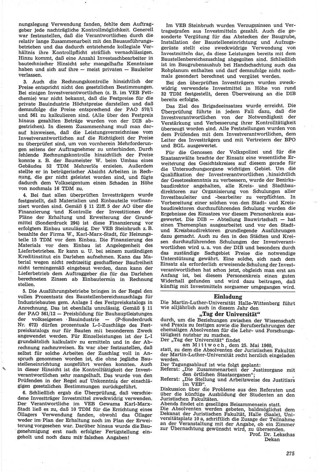 Neue Justiz (NJ), Zeitschrift für Recht und Rechtswissenschaft [Deutsche Demokratische Republik (DDR)], 14. Jahrgang 1960, Seite 275 (NJ DDR 1960, S. 275)
