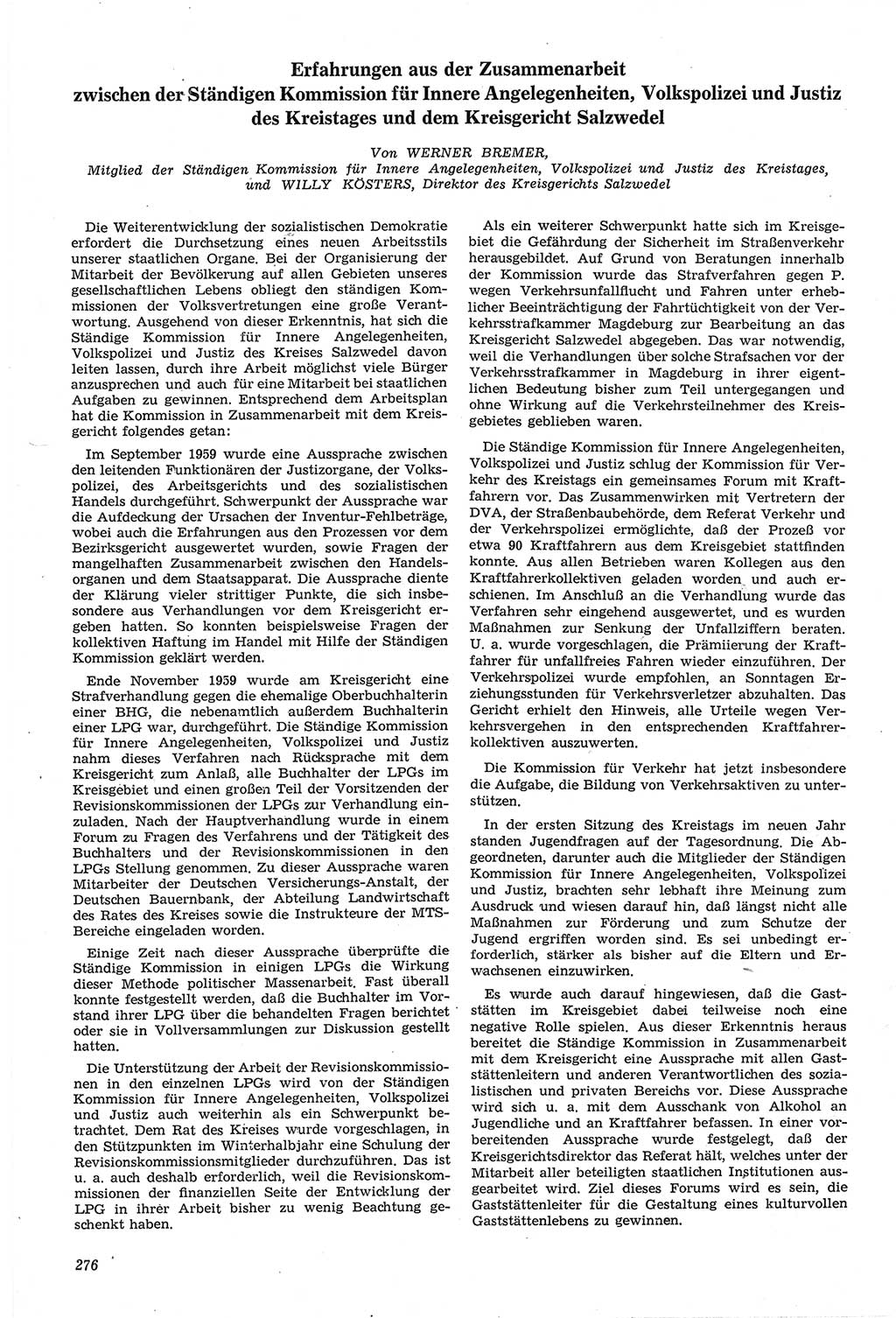 Neue Justiz (NJ), Zeitschrift für Recht und Rechtswissenschaft [Deutsche Demokratische Republik (DDR)], 14. Jahrgang 1960, Seite 276 (NJ DDR 1960, S. 276)