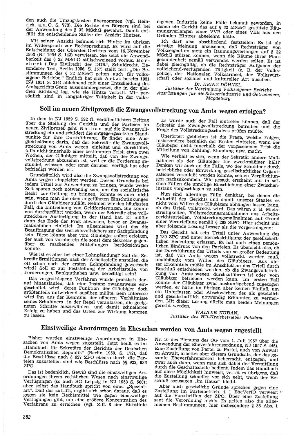 Neue Justiz (NJ), Zeitschrift für Recht und Rechtswissenschaft [Deutsche Demokratische Republik (DDR)], 14. Jahrgang 1960, Seite 282 (NJ DDR 1960, S. 282)