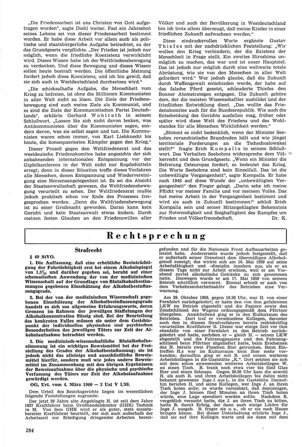 Neue Justiz (NJ), Zeitschrift für Recht und Rechtswissenschaft [Deutsche Demokratische Republik (DDR)], 14. Jahrgang 1960, Seite 284 (NJ DDR 1960, S. 284)