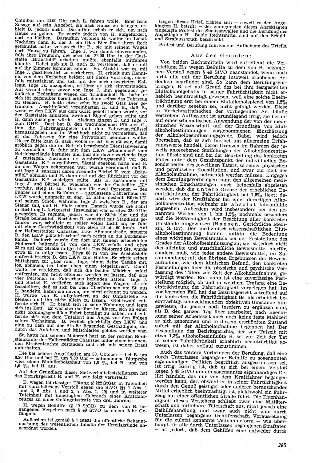 Neue Justiz (NJ), Zeitschrift für Recht und Rechtswissenschaft [Deutsche Demokratische Republik (DDR)], 14. Jahrgang 1960, Seite 285 (NJ DDR 1960, S. 285)
