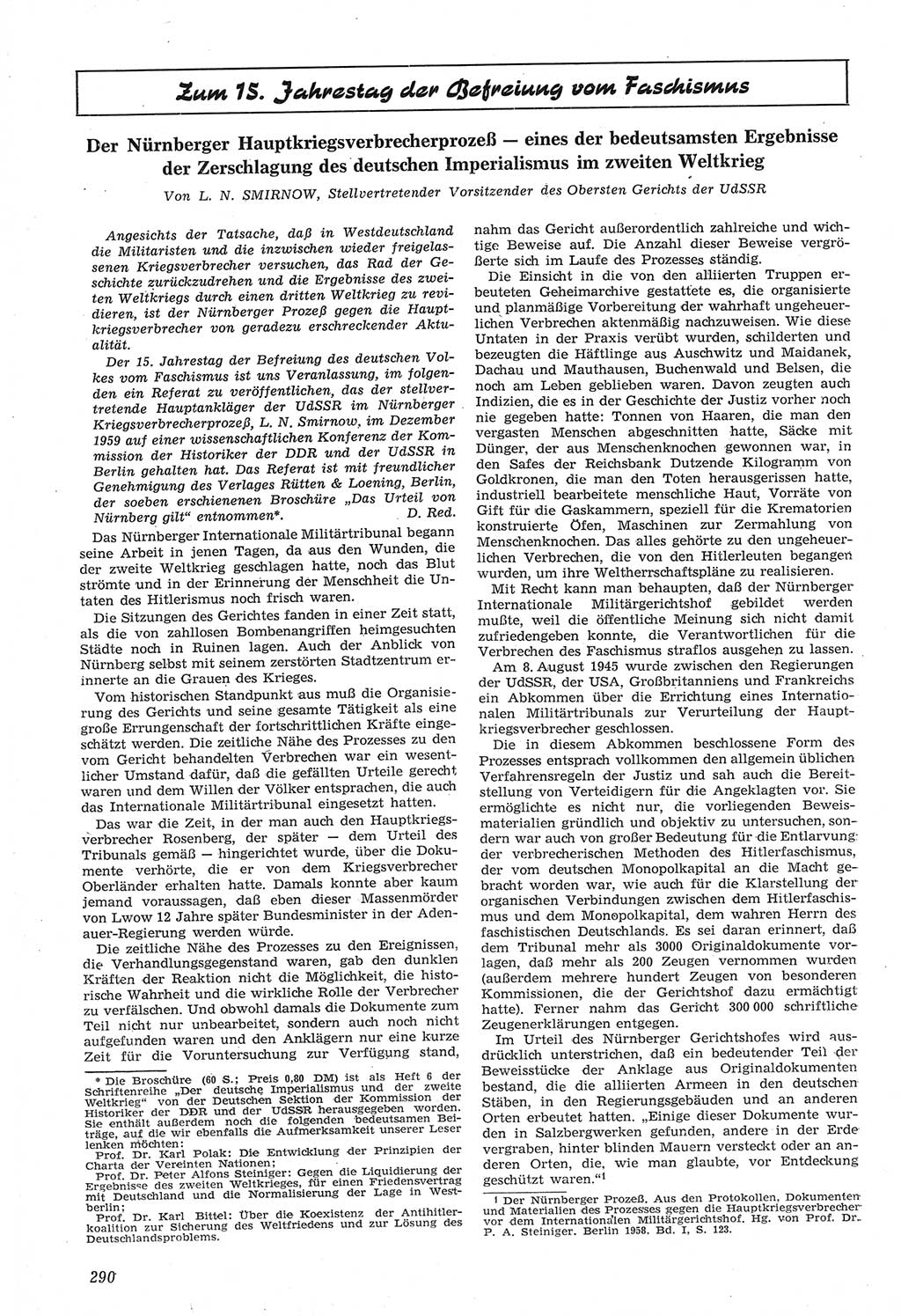 Neue Justiz (NJ), Zeitschrift für Recht und Rechtswissenschaft [Deutsche Demokratische Republik (DDR)], 14. Jahrgang 1960, Seite 290 (NJ DDR 1960, S. 290)