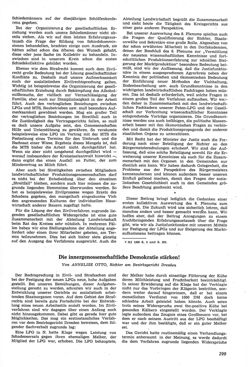 Neue Justiz (NJ), Zeitschrift für Recht und Rechtswissenschaft [Deutsche Demokratische Republik (DDR)], 14. Jahrgang 1960, Seite 299 (NJ DDR 1960, S. 299)