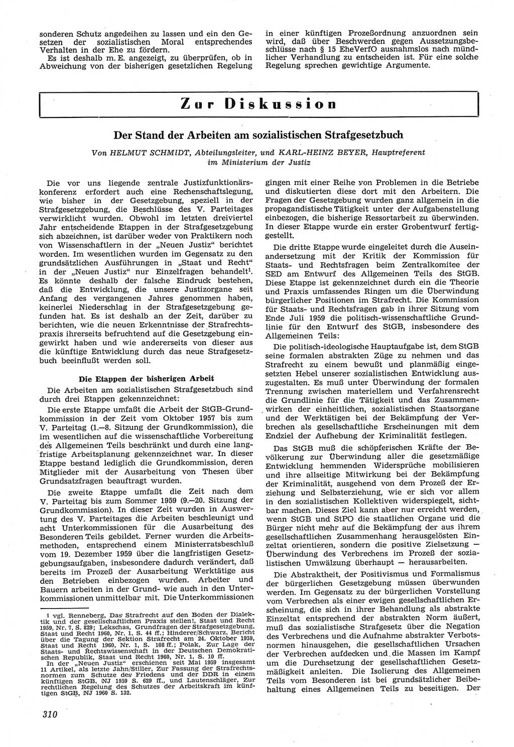 Neue Justiz (NJ), Zeitschrift für Recht und Rechtswissenschaft [Deutsche Demokratische Republik (DDR)], 14. Jahrgang 1960, Seite 310 (NJ DDR 1960, S. 310)