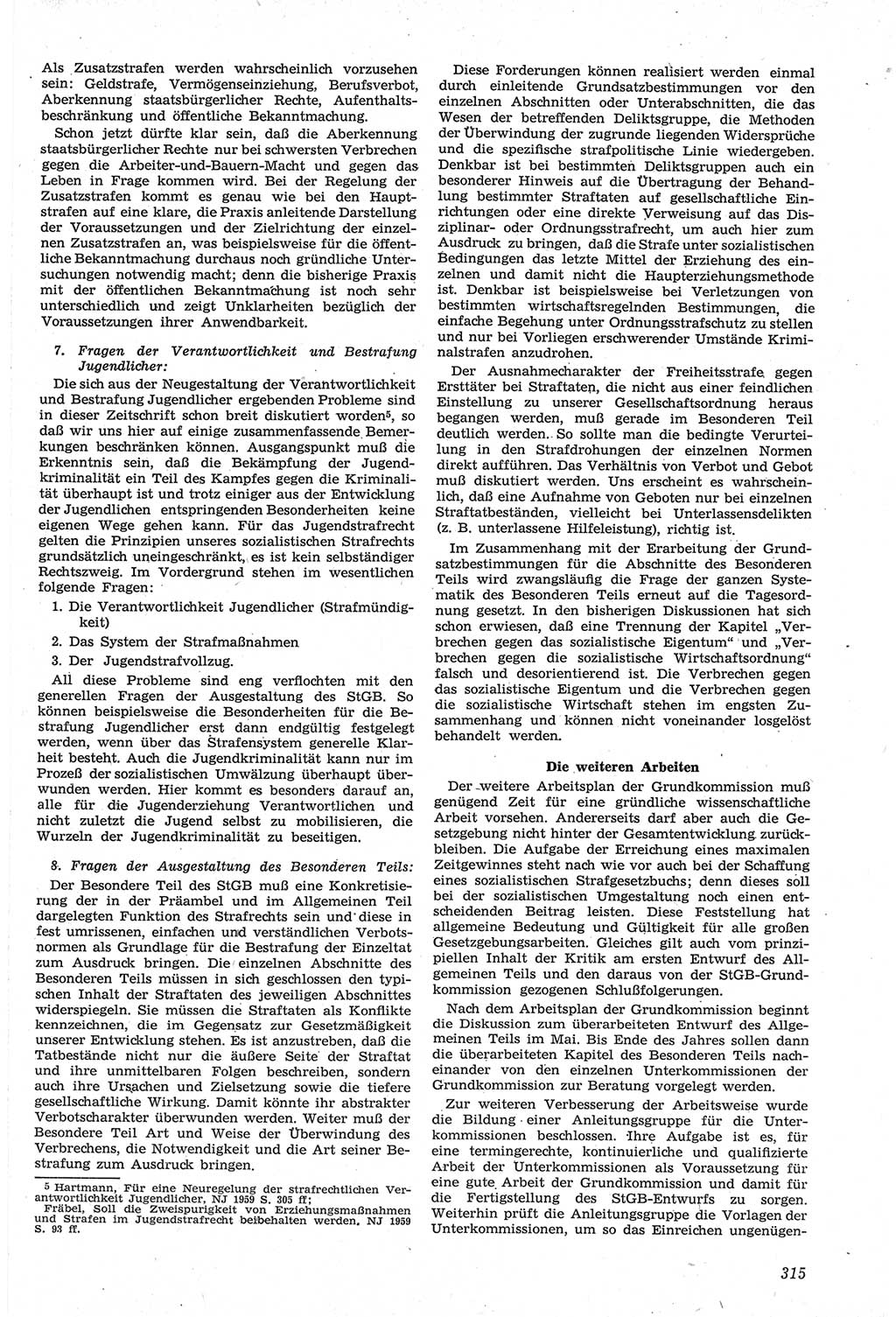 Neue Justiz (NJ), Zeitschrift für Recht und Rechtswissenschaft [Deutsche Demokratische Republik (DDR)], 14. Jahrgang 1960, Seite 315 (NJ DDR 1960, S. 315)