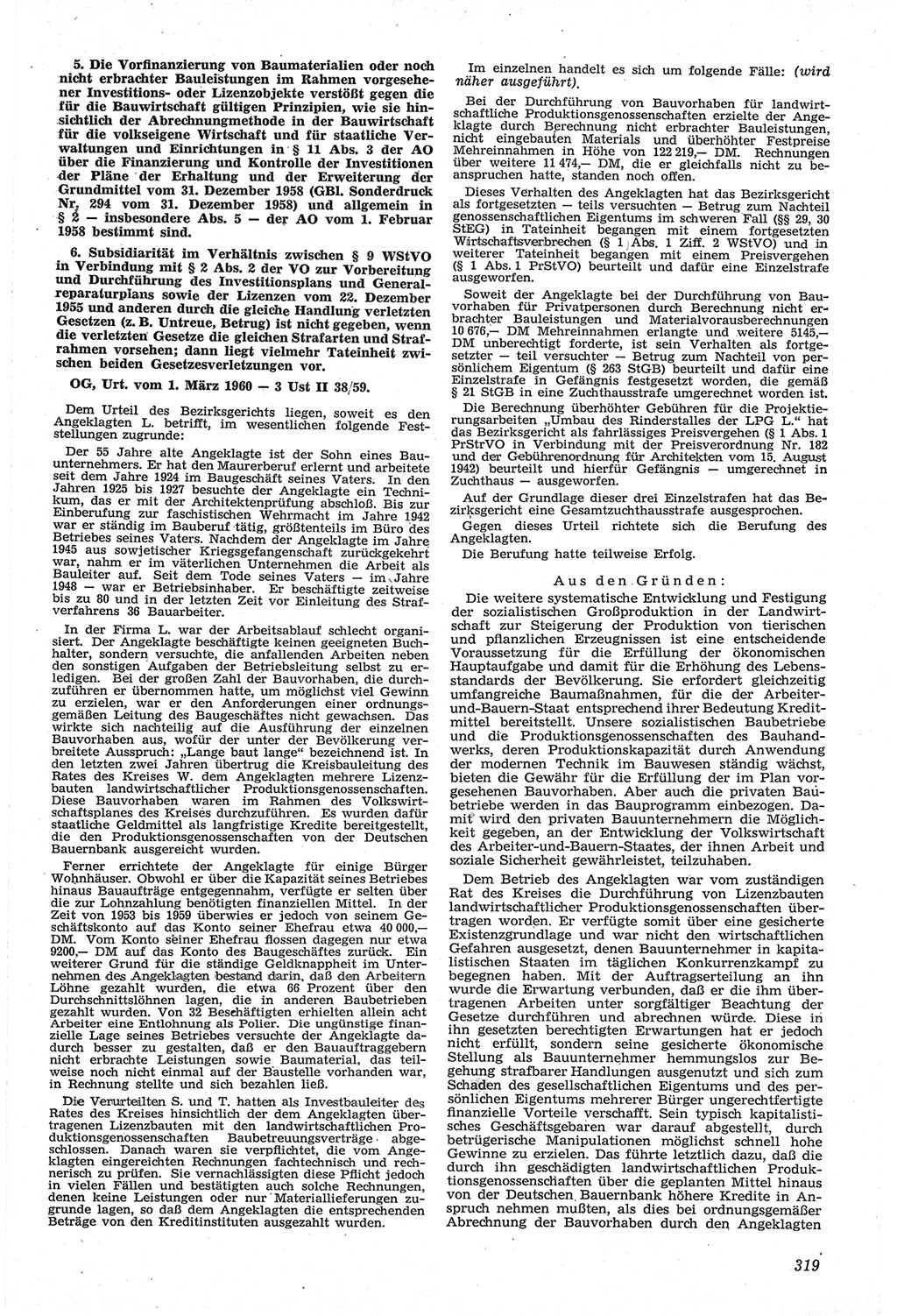 Neue Justiz (NJ), Zeitschrift für Recht und Rechtswissenschaft [Deutsche Demokratische Republik (DDR)], 14. Jahrgang 1960, Seite 319 (NJ DDR 1960, S. 319)