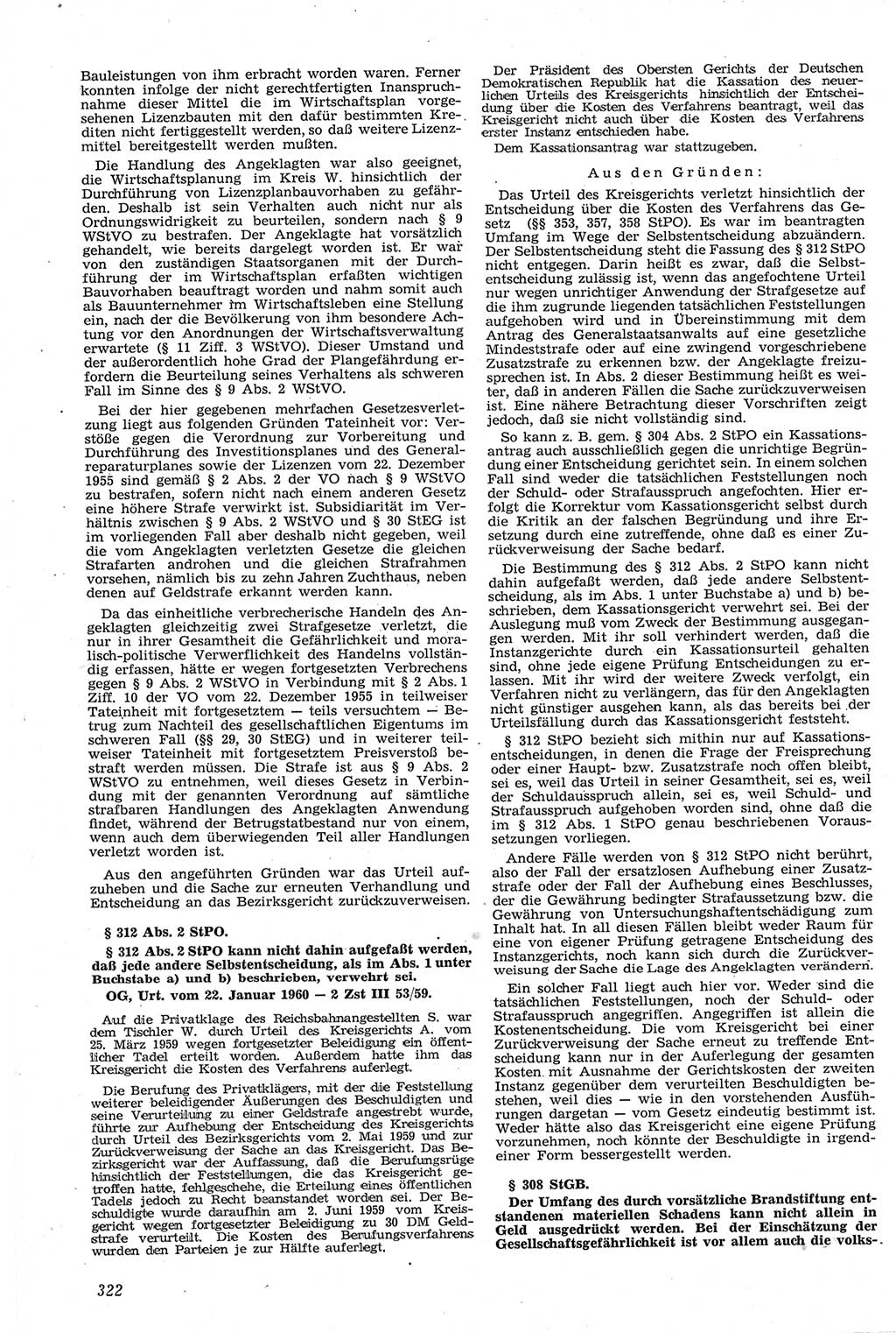 Neue Justiz (NJ), Zeitschrift für Recht und Rechtswissenschaft [Deutsche Demokratische Republik (DDR)], 14. Jahrgang 1960, Seite 322 (NJ DDR 1960, S. 322)