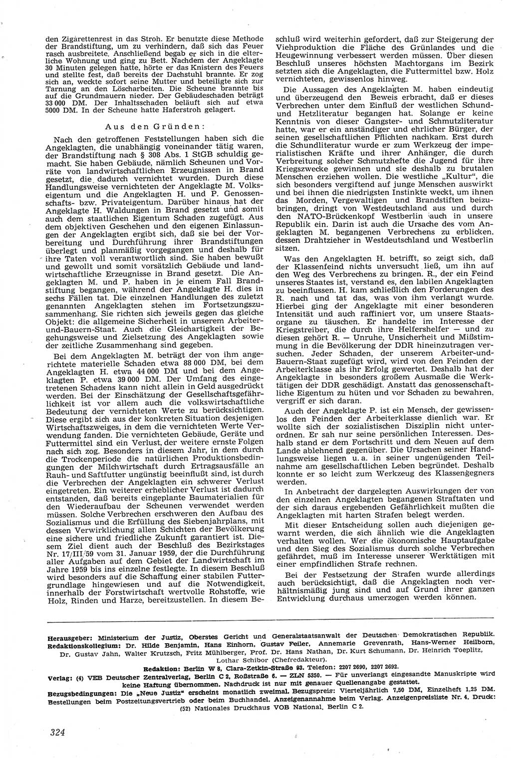 Neue Justiz (NJ), Zeitschrift für Recht und Rechtswissenschaft [Deutsche Demokratische Republik (DDR)], 14. Jahrgang 1960, Seite 324 (NJ DDR 1960, S. 324)