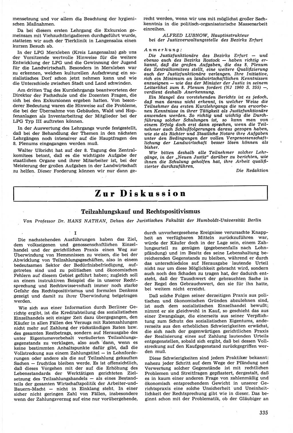 Neue Justiz (NJ), Zeitschrift für Recht und Rechtswissenschaft [Deutsche Demokratische Republik (DDR)], 14. Jahrgang 1960, Seite 335 (NJ DDR 1960, S. 335)