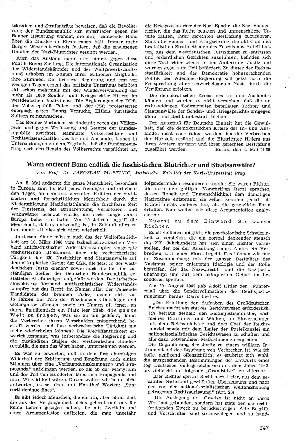 Neue Justiz (NJ), Zeitschrift für Recht und Rechtswissenschaft [Deutsche Demokratische Republik (DDR)], 14. Jahrgang 1960, Seite 347 (NJ DDR 1960, S. 347)