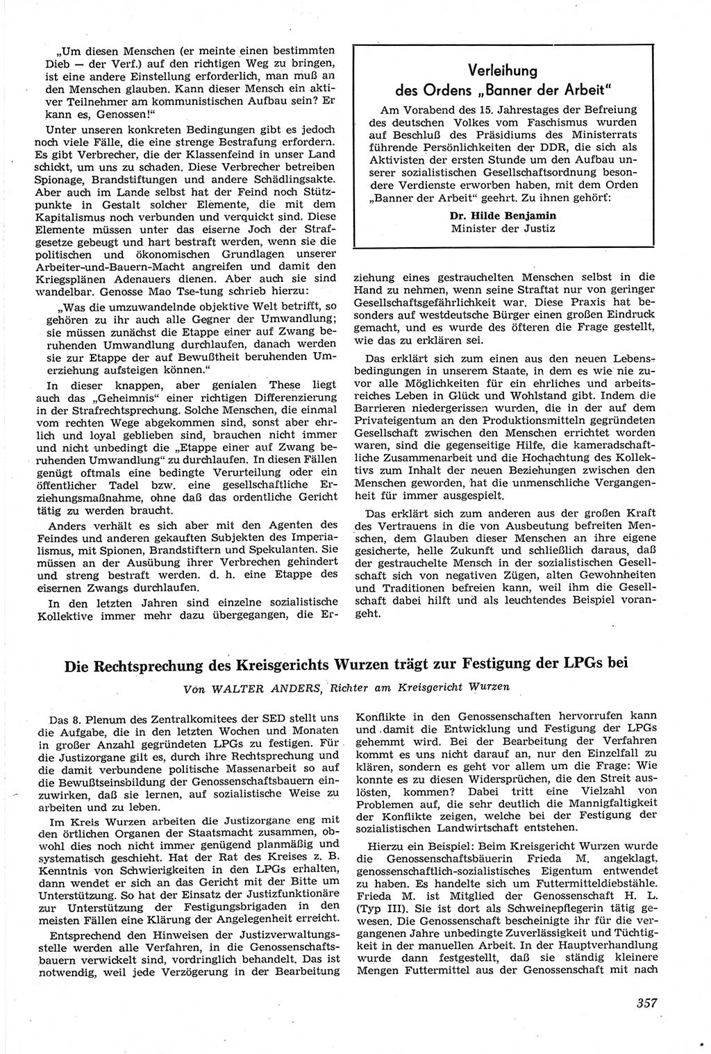 Neue Justiz (NJ), Zeitschrift für Recht und Rechtswissenschaft [Deutsche Demokratische Republik (DDR)], 14. Jahrgang 1960, Seite 357 (NJ DDR 1960, S. 357)