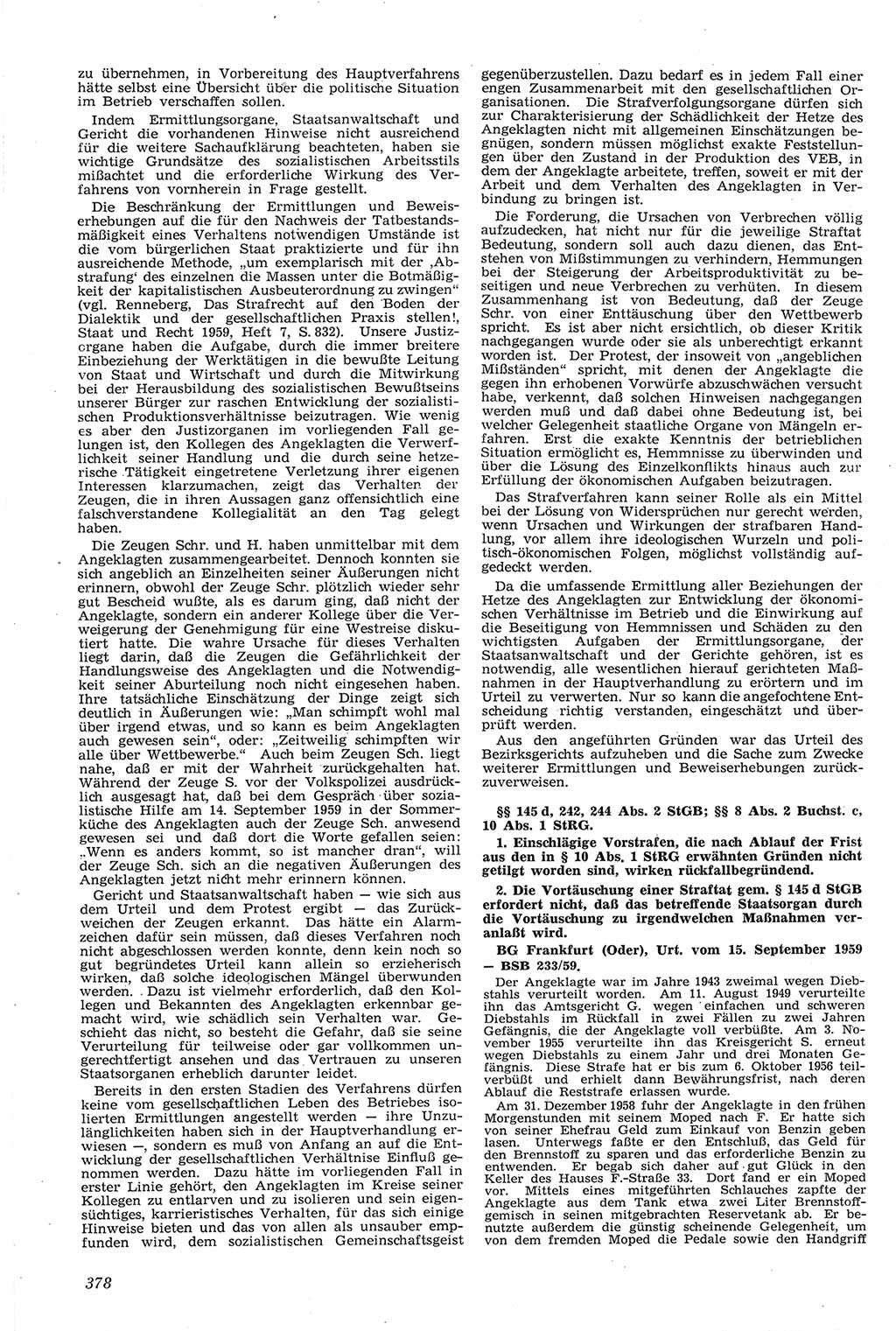 Neue Justiz (NJ), Zeitschrift für Recht und Rechtswissenschaft [Deutsche Demokratische Republik (DDR)], 14. Jahrgang 1960, Seite 378 (NJ DDR 1960, S. 378)