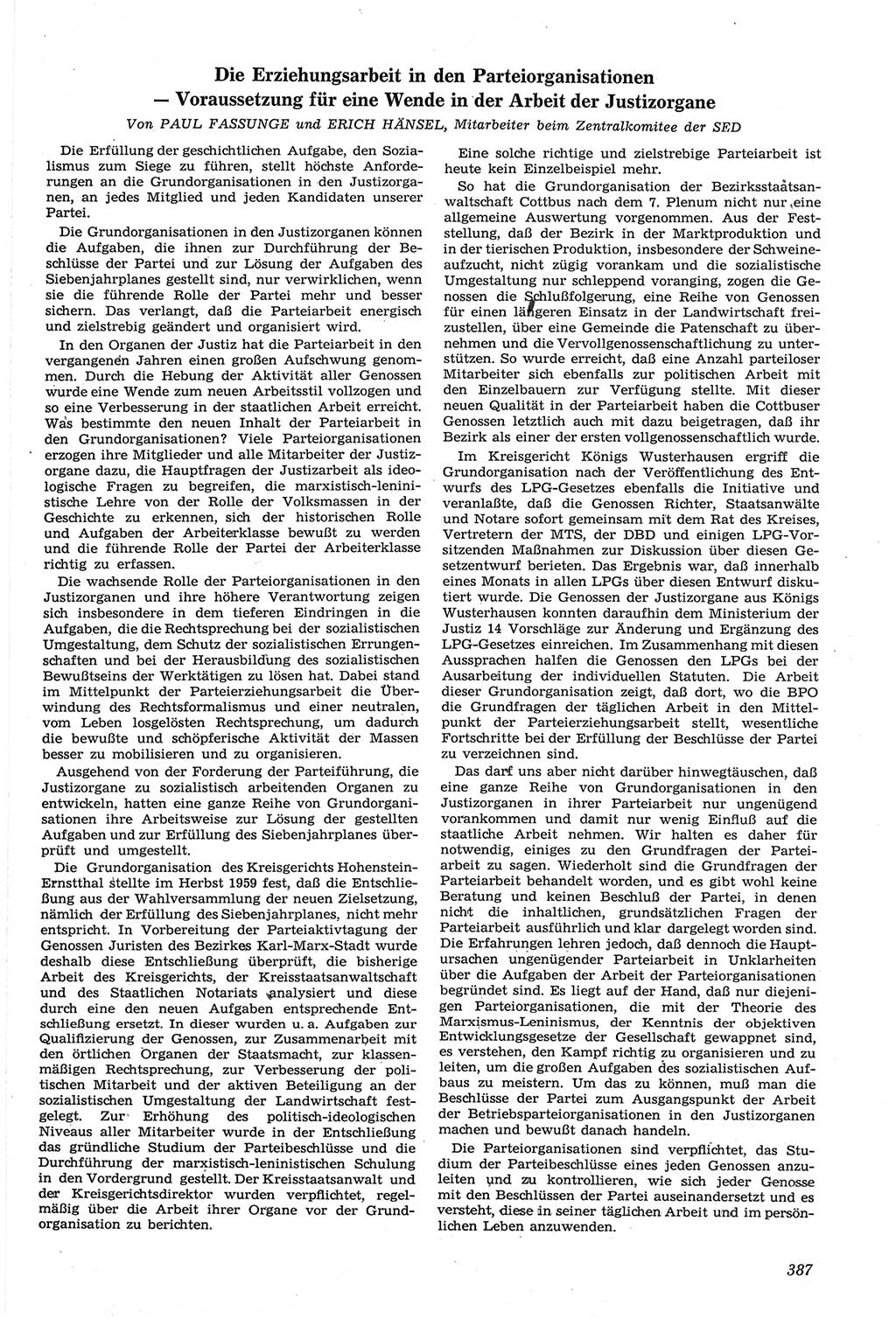 Neue Justiz (NJ), Zeitschrift für Recht und Rechtswissenschaft [Deutsche Demokratische Republik (DDR)], 14. Jahrgang 1960, Seite 387 (NJ DDR 1960, S. 387)