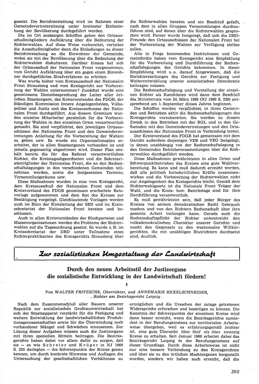 Neue Justiz (NJ), Zeitschrift für Recht und Rechtswissenschaft [Deutsche Demokratische Republik (DDR)], 14. Jahrgang 1960, Seite 393 (NJ DDR 1960, S. 393)