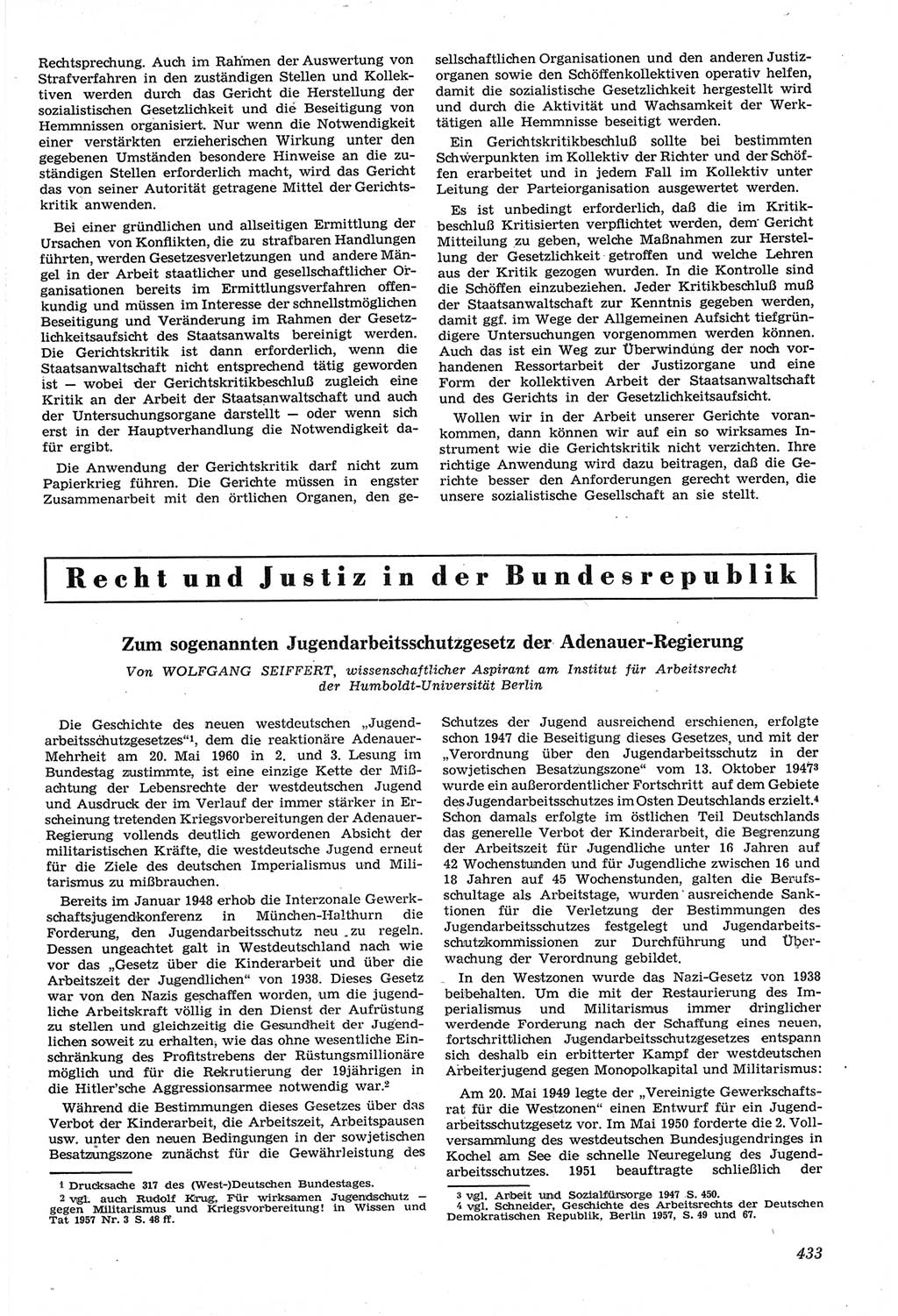 Neue Justiz (NJ), Zeitschrift für Recht und Rechtswissenschaft [Deutsche Demokratische Republik (DDR)], 14. Jahrgang 1960, Seite 433 (NJ DDR 1960, S. 433)