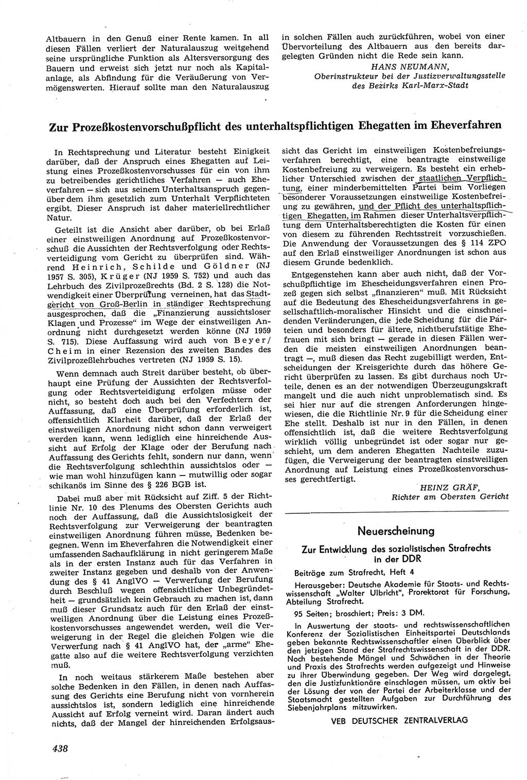 Neue Justiz (NJ), Zeitschrift für Recht und Rechtswissenschaft [Deutsche Demokratische Republik (DDR)], 14. Jahrgang 1960, Seite 438 (NJ DDR 1960, S. 438)