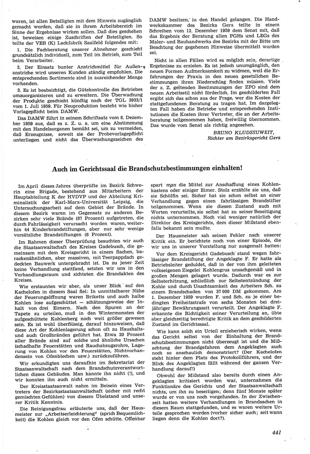Neue Justiz (NJ), Zeitschrift für Recht und Rechtswissenschaft [Deutsche Demokratische Republik (DDR)], 14. Jahrgang 1960, Seite 441 (NJ DDR 1960, S. 441)