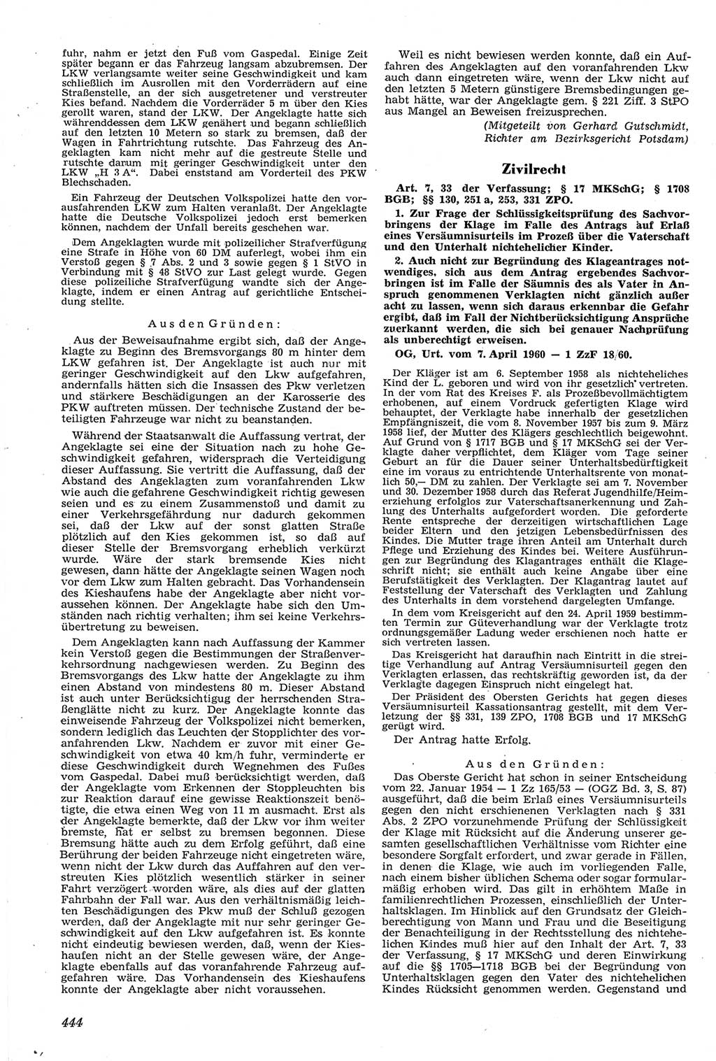 Neue Justiz (NJ), Zeitschrift für Recht und Rechtswissenschaft [Deutsche Demokratische Republik (DDR)], 14. Jahrgang 1960, Seite 444 (NJ DDR 1960, S. 444)
