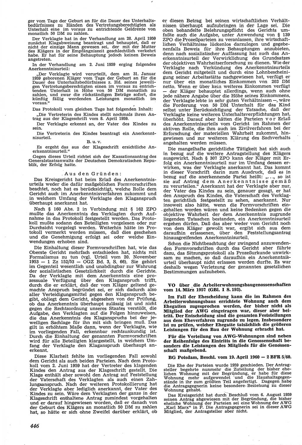 Neue Justiz (NJ), Zeitschrift für Recht und Rechtswissenschaft [Deutsche Demokratische Republik (DDR)], 14. Jahrgang 1960, Seite 446 (NJ DDR 1960, S. 446)